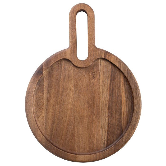 SNACK TRAY WITH HANDLE ROUND L35XW25.4XH2CM WOOD ACACIA