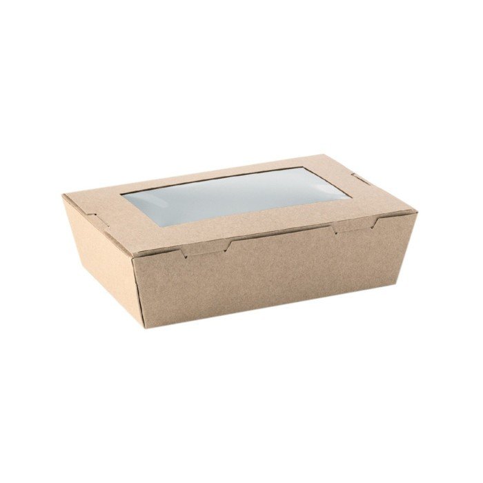 LUNCH BOX WITH WINDOW PACK OF 50 BROWN L19.5 X W14 X H6.5CM CORRUGATED CARDBOARD EARTH ESSENTIALS