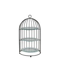 BIRD CAGE STAND WITH NATURAL GLASS PLATES BLACK Ø32CM H40CM METAL