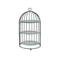 BIRD CAGE STAND WITH NATURAL GLASS PLATES BLACK Ø32CM H40CM METAL