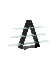 PYRAMID STAND BLACK METAL FRAME WITH 3 TEXTURED NATURAL GLASS TRAY L30 X W14 X H45CM