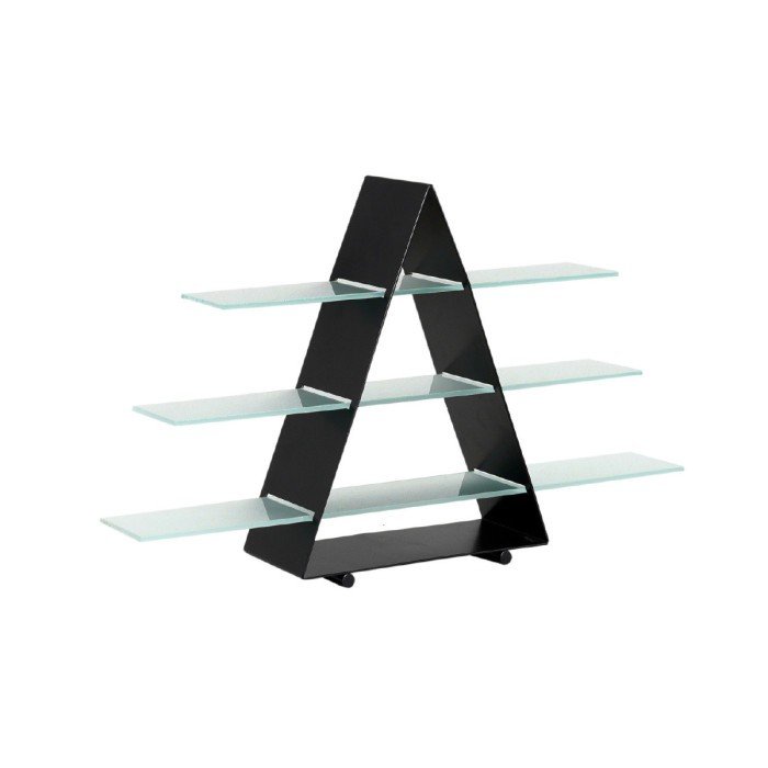 PYRAMID STAND BLACK METAL FRAME WITH 3 TEXTURED NATURAL GLASS TRAY L30 X W14 X H45CM