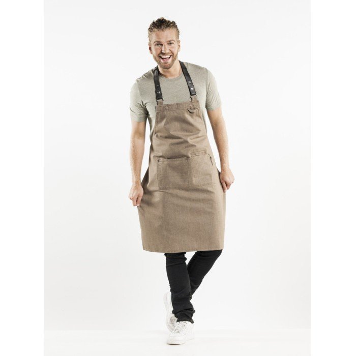  DENIM BIB APRON FORENE MUD W70XL90CM 100% COTTON LEATHER STRAPS CHAUD DEVANT