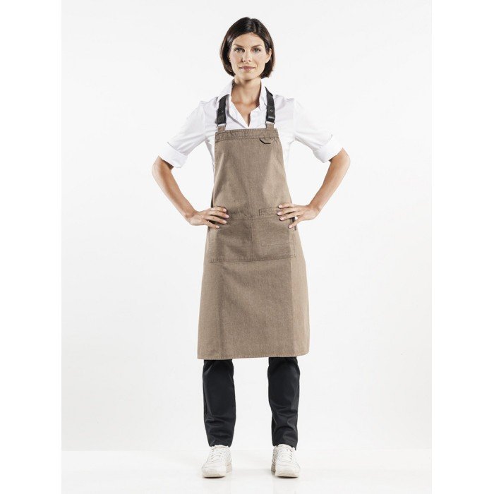  DENIM BIB APRON FORENE MUD W70XL90CM 100% COTTON LEATHER STRAPS CHAUD DEVANT