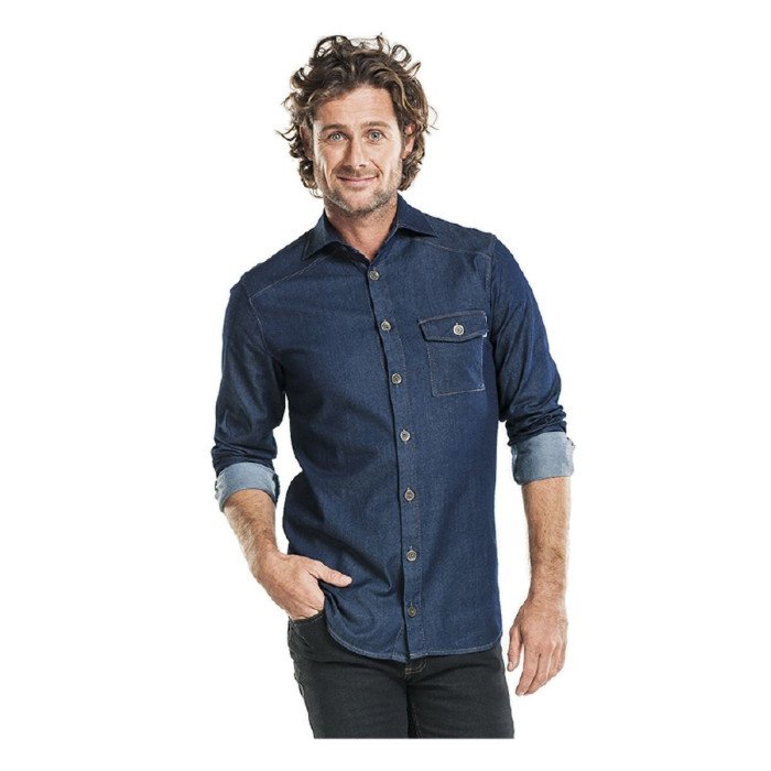 STRETCH SHIRT MAN BLUE SIZE S 97.4% COTTON 2.6% ELASTANE DENIM CHAUD DEVANT