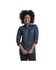 WOMAN STRETCH 3/4 BLOUSE BLUE 97.4% COTTON 2.6% ELASTANE DENIM CHAUD DEVANT