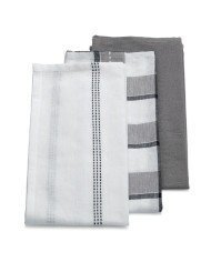 SET OF 3 DISH TOWELS GREY/CHECKED/STRIPES L65 X W45CM 100% COTTON