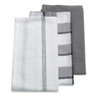 SET OF 3 DISH TOWELS GREY/CHECKED/STRIPES L65 X W45CM 100% COTTON