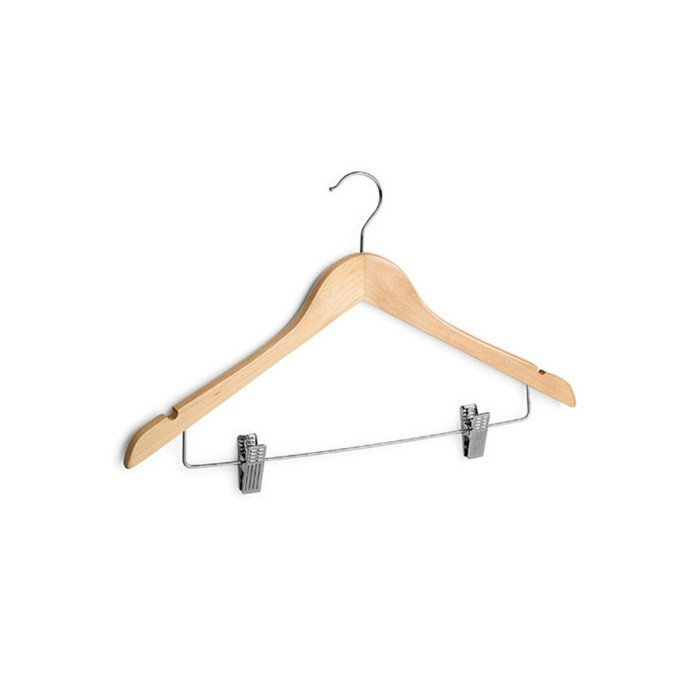 CURVED HANGER L44.5CM OPEN HOOK+NOTCHES+SKIRT CLIPS LOTUS WOOD NATURAL VARNISH