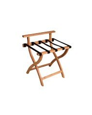 FOLDABLE LUGGAGE RACK BACKREST+5 BLACK NYLON STRAPS BELTS RUBBERWOOD NATURAL