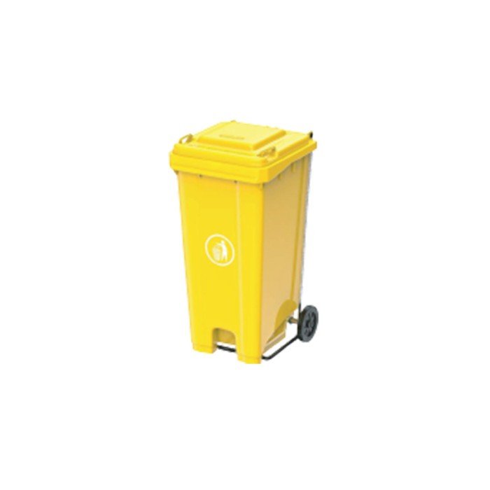 INDUSTRIAL MOBILE BIN WITH HEAVY DUTY STEEL PEDAL YELLOW 120L 