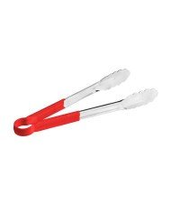 RED SCALLOPED GRIP TONG SST WITH VINYL-COATED HANDLE L24.5CM 