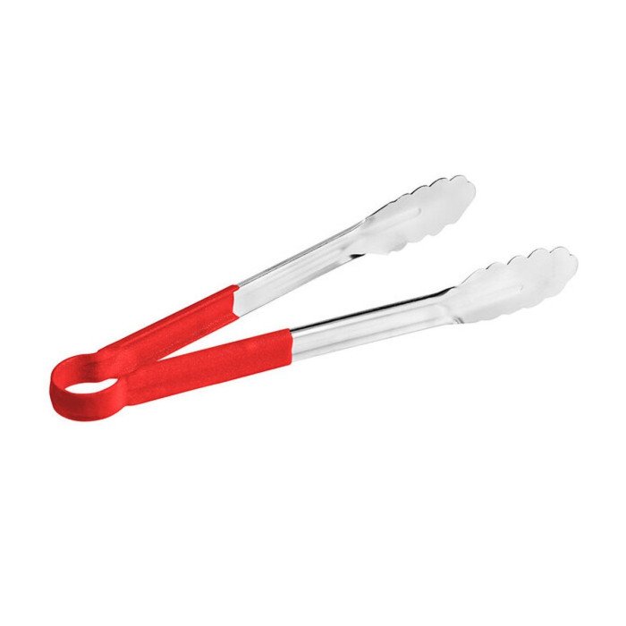 RED SCALLOPED GRIP TONG SST WITH VINYL-COATED HANDLE L24.5CM 