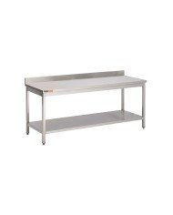 PREP&WORK TABLE WITH UNDER SHELF AND BACKSPLASH L200 X D70X H85CM STAINLESS STEEL PRO.INOX
