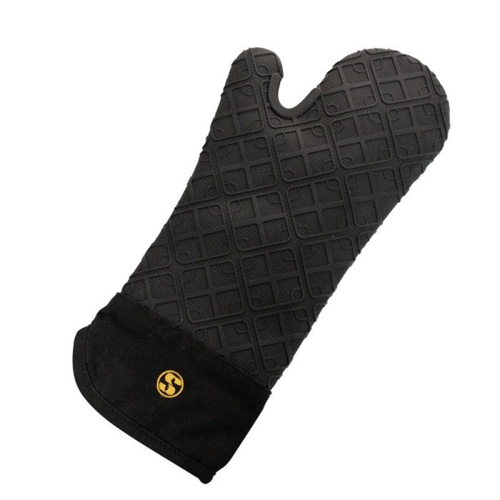 MITTENS BLACK SILICONE WITH COTTON LINING HEAT RESISTANT 250°C L38CM 