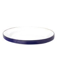 FLAT PLATE WITH BLUE RIM STEEL ENAMEL ROUND WHITE  24CM (4 PIECES)