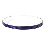 FLAT PLATE WITH BLUE RIM STEEL ENAMEL ROUND WHITE  24CM (4 PIECES)