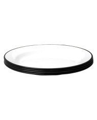  FLAT PLATE  STEEL ENAMEL ROUND WHITE 24CM WITH BLACK RIM  (4 PIECES)