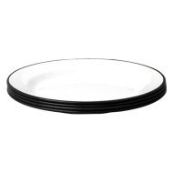  FLAT PLATE  STEEL ENAMEL ROUND WHITE 24CM WITH BLACK RIM  (4 PIECES)