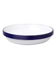 WHITE DEEP PLATE WITH BLUE RIM(4 PIECES) ROUND Ø22CM STEEL ENAMEL ENAMELWARE FALCON