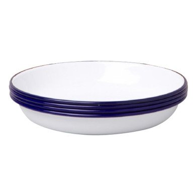 WHITE DEEP PLATE WITH BLUE RIM(4 PIECES) ROUND Ø22CM STEEL ENAMEL ENAMELWARE FALCON