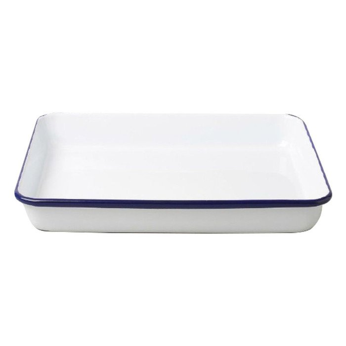 SERVING TRAY ROUND WHITE STEEL ENAMEL ENAMELWARE FALCON