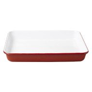 SERVING TRAY ROUND RED STEEL ENAMEL ENAMELWARE FALCON