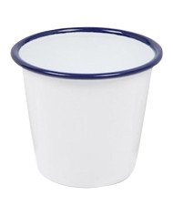 MINI TUMBLER WHITE WITH BLUE RIM ROUND 12.4CL STEEL ENAMEL ENAMELWARE FALCON