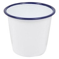 MINI TUMBLER WHITE WITH BLUE RIM ROUND 12.4CL STEEL ENAMEL ENAMELWARE FALCON