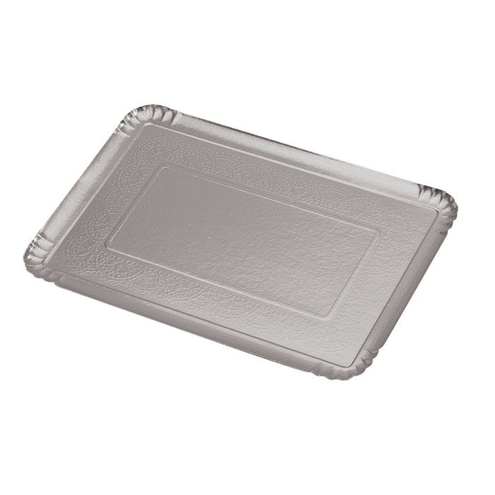 Catering tray rectangular silver cardboard 42x28 cm (25 units)