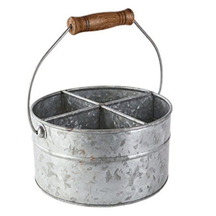 ROUND 4-COMPARTMENTS TABLE CADDY WITH HANDLE D21XH12CM GALVANIZED STEEL