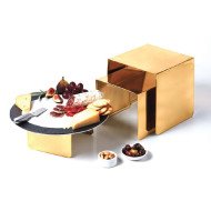 SQUARE BUFFET RISER SET OF 3 SQUARE GOLD STAINLESS STEEL 